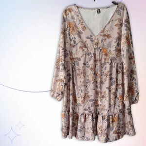 SHEIN Floral Long Sleeve Dress - Cream and Brown
